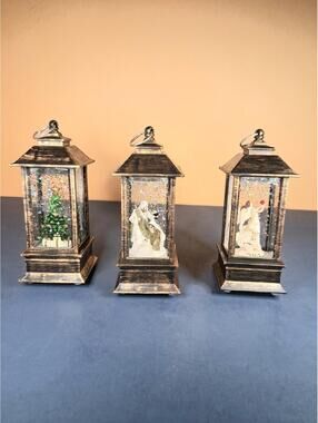 Hanging 5" Snow Globe Light Up Lanterns Set Of 3